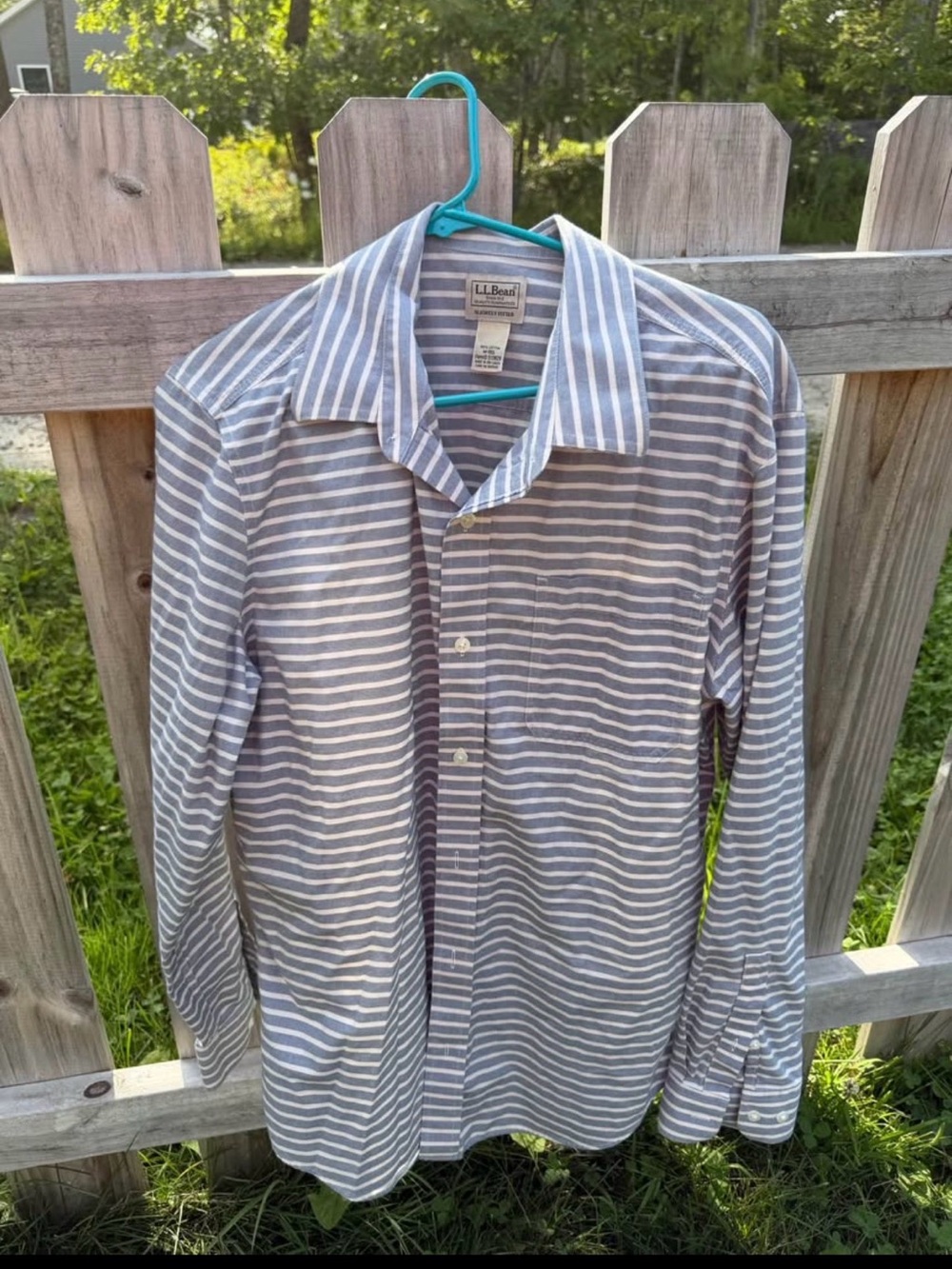 L.L. Bean Men’s Light Blue and White Striped Dress Shirt
